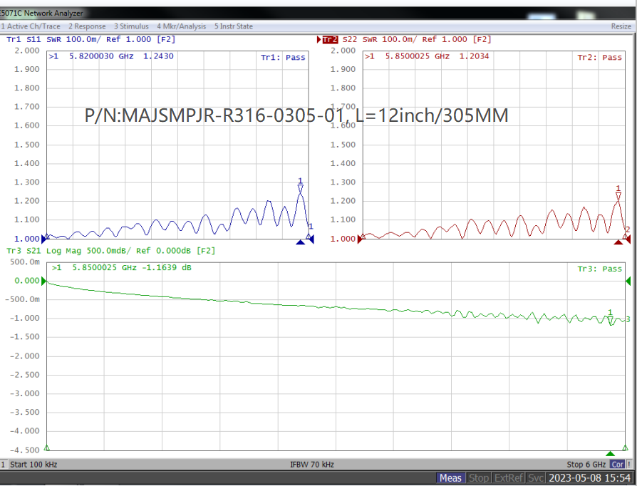 SMP(GPO) Female Right Angle to SMA Female Bulkhead, RG316 Cable, 6GHz