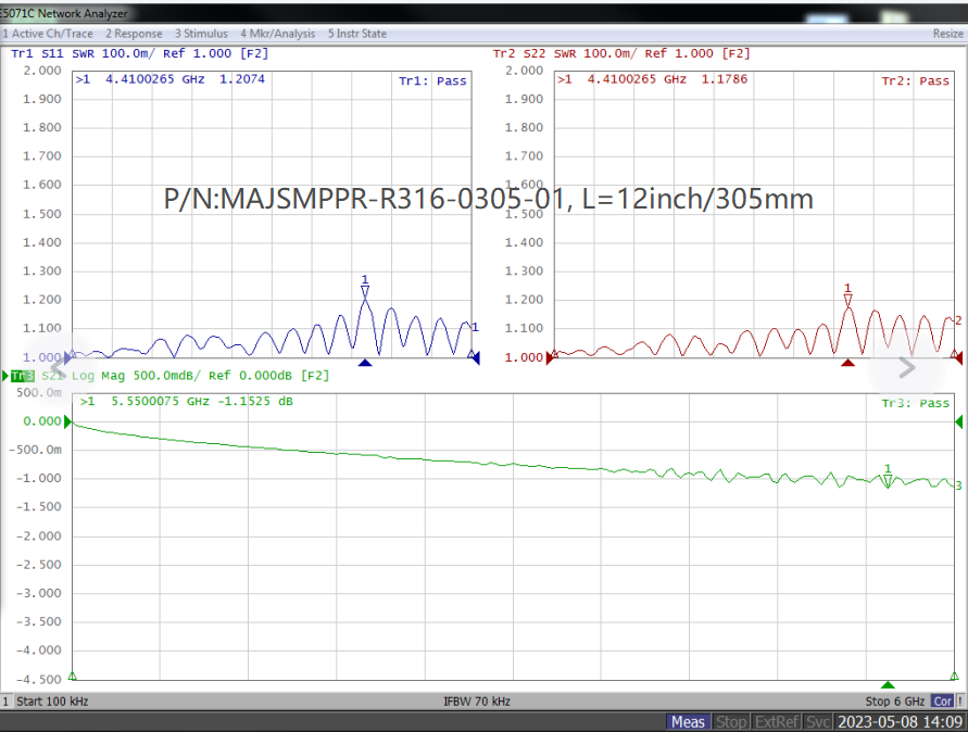 SMP(GPO) Male Right Angle to SMA Female Bulkhead, RG316 Cable, 6GHz