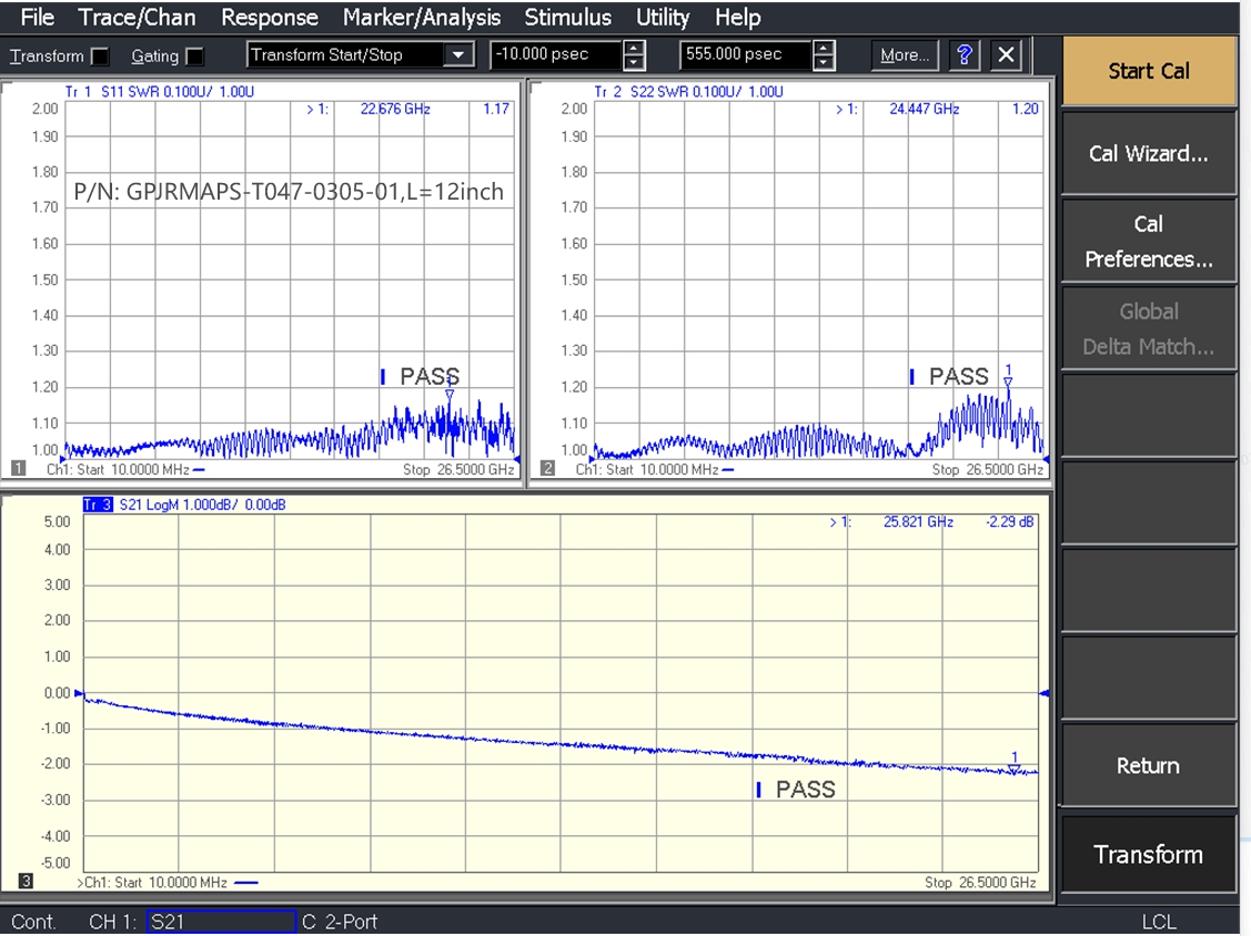 SMP(GPO) Female Right Angle to SMA Male, Flexible .047''/SS047 Cable, 26.5GHz