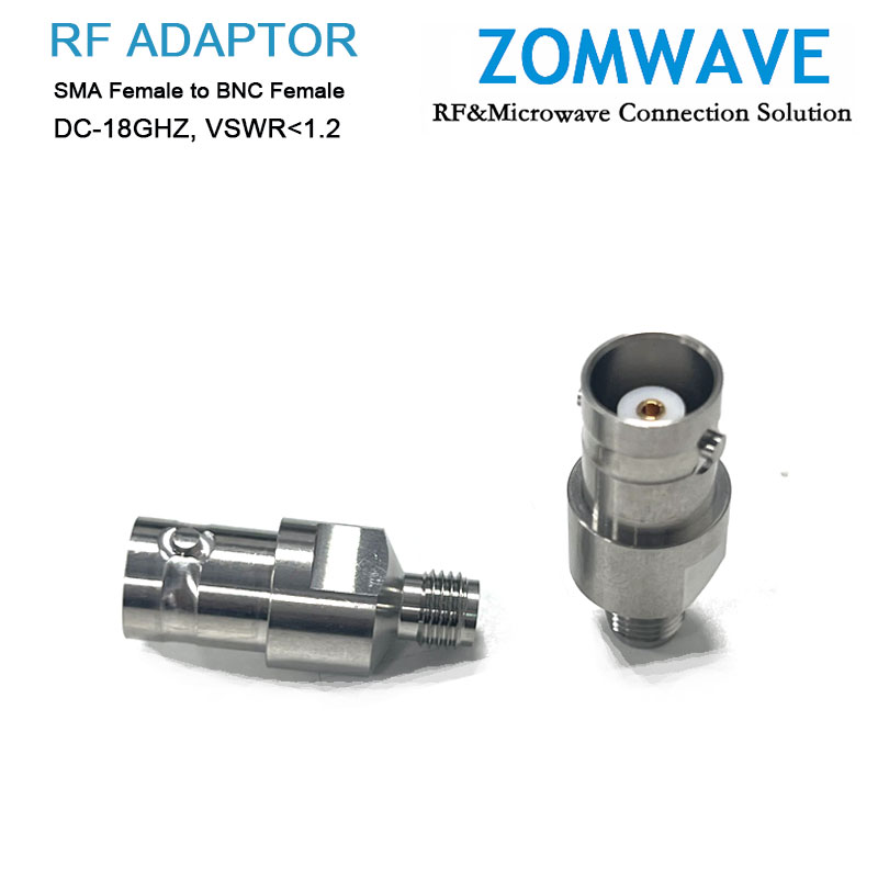 SMA Female to BNC Female Stainless Steel Adapter, 18GHz